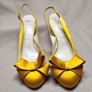 Yellow Satin Bow-Topped Slingbacks SOMETHING BLEU BHDLN Yellow Satin Sz 9